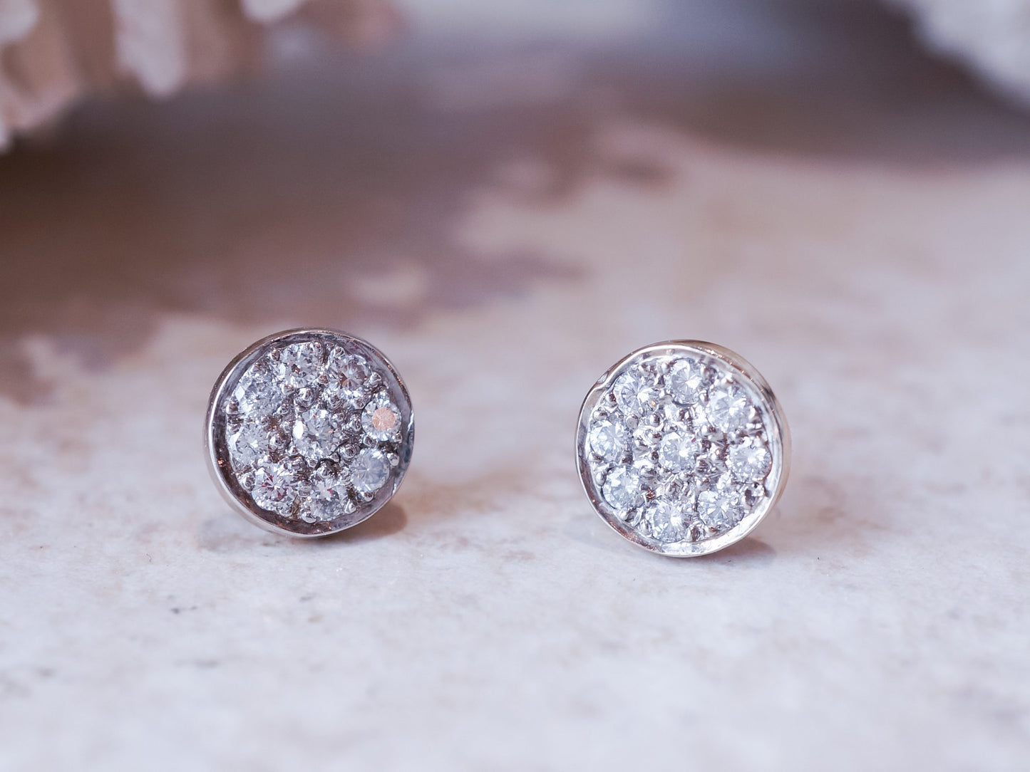 Diamond Pave Stud Disc Earrings in 14k Yellow Gold