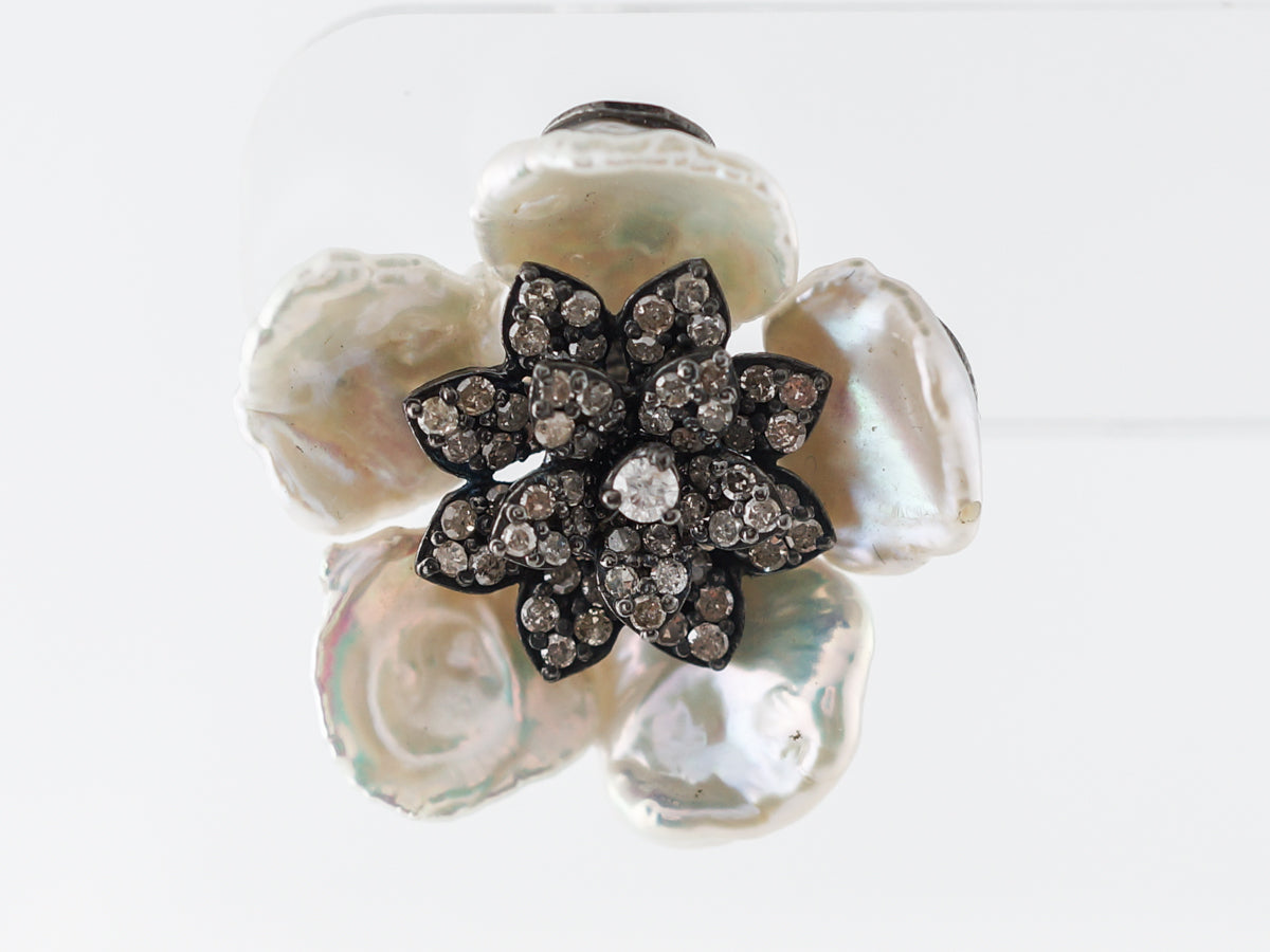 Keshi Pearl & Diamond Earrings in Sterling Silver