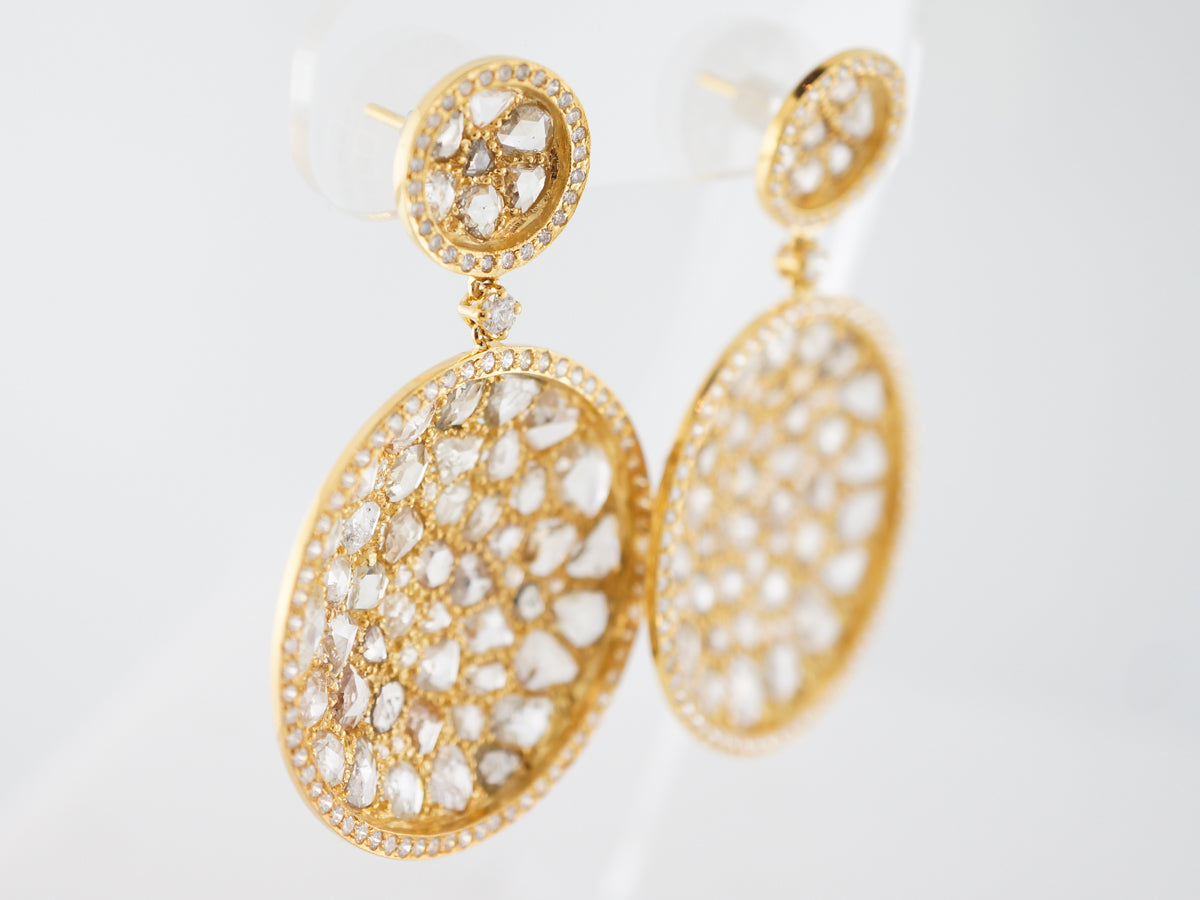 ***RTV***Earrings Modern 19.46 Rose Cut Diamonds in 18K Yellow Gold