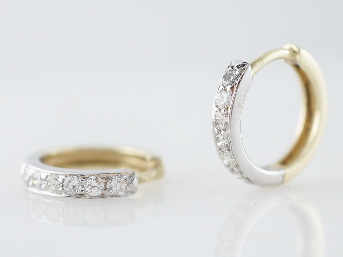 Earrings Modern .30 Round Brilliant Cut Diamonds in 14K White Gold & Yellow Gold