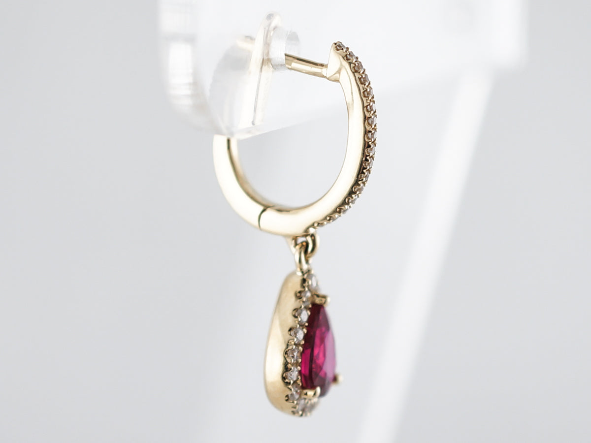 Earrings Modern 1.12 Pear Cut Rubies in 14K Yellow Gold