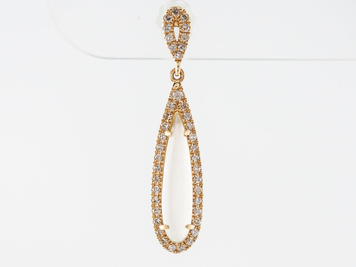 Vintage Style Dangle Earrings Cabochon Cut Moonstone in Yellow Gold