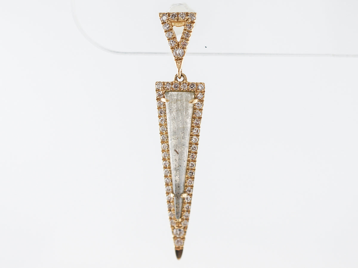 Vintage Style Dangle Earrings Cabochon Cut Labradorite in Yellow Gold