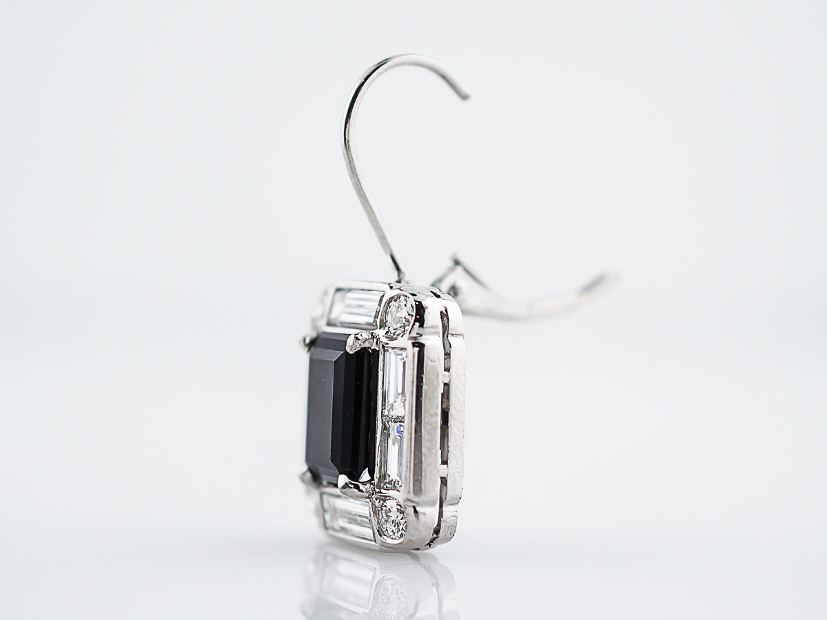 Earrings Modern 1.48 Baguette & Round Brilliant Cut Diamonds & Emerald Cut Onyx in Platinum