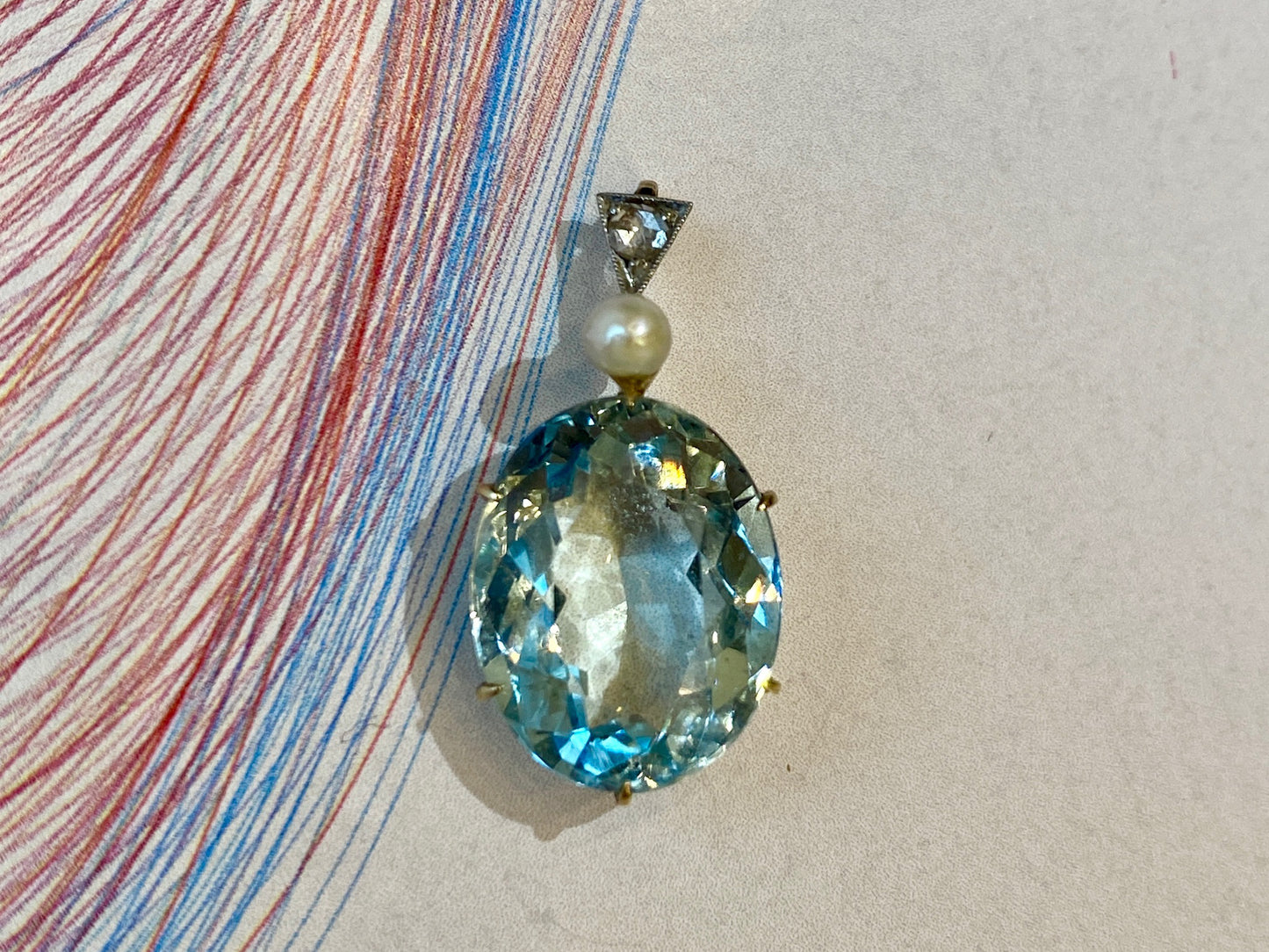Edwardian Aquamarine Pendant in Platinum & Yellow Gold