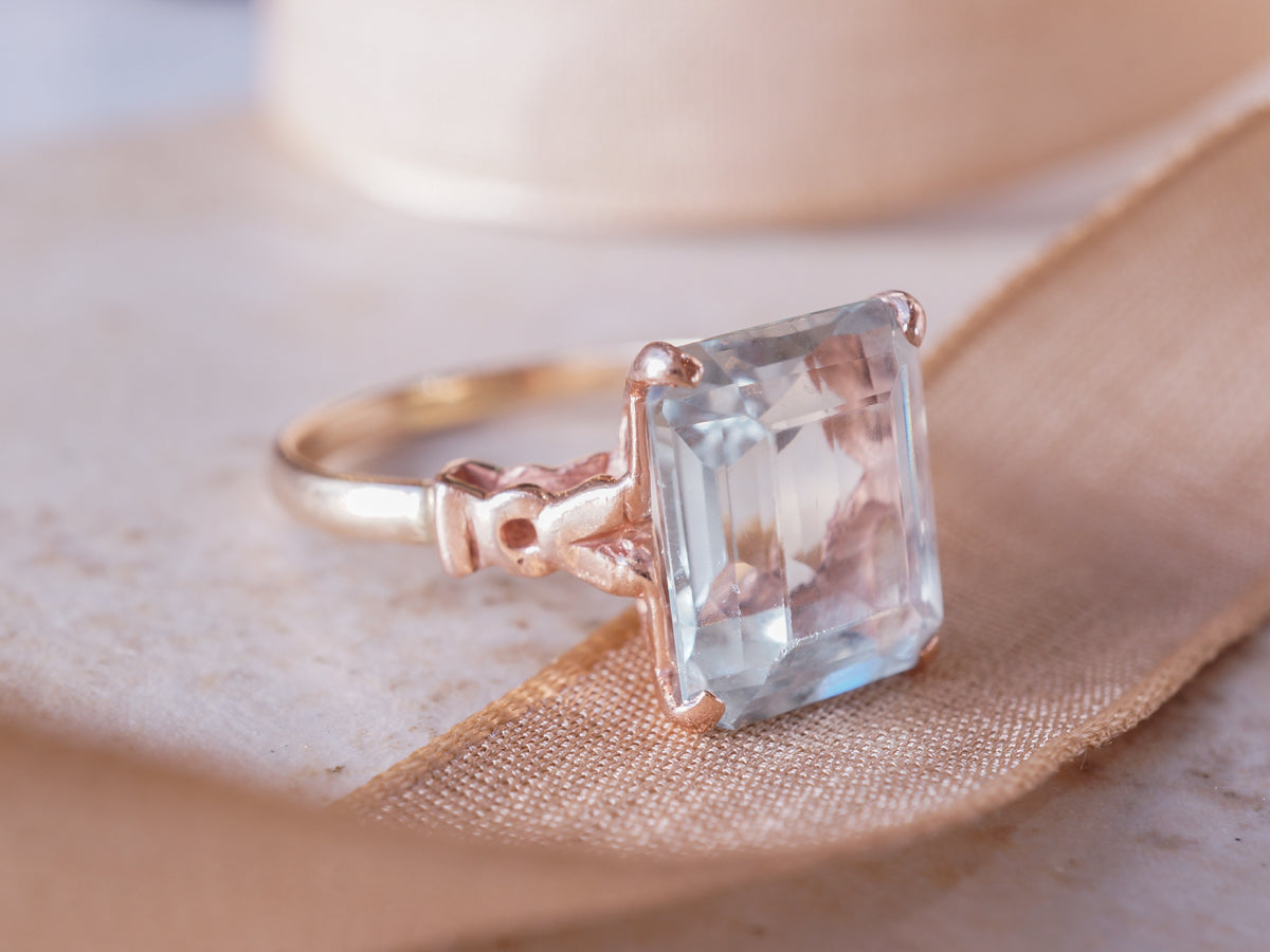 Emerald Cut Aquamarine Engagement Ring in Yellow Gold