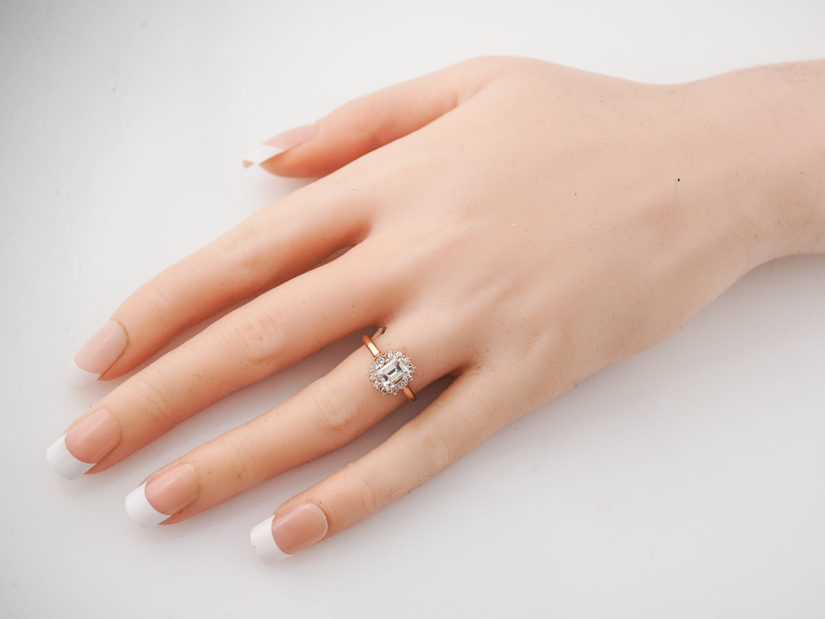Emerald Cut Halo Engagement Ring in Rose Gold