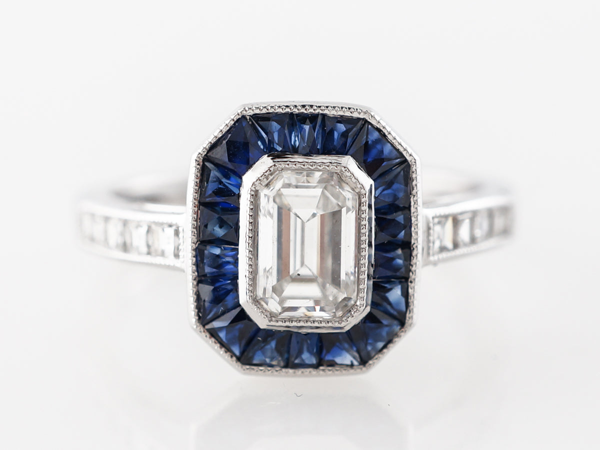 68 Emerald Cut Diamond Engagement Ring w/ Sapphires – Filigree
