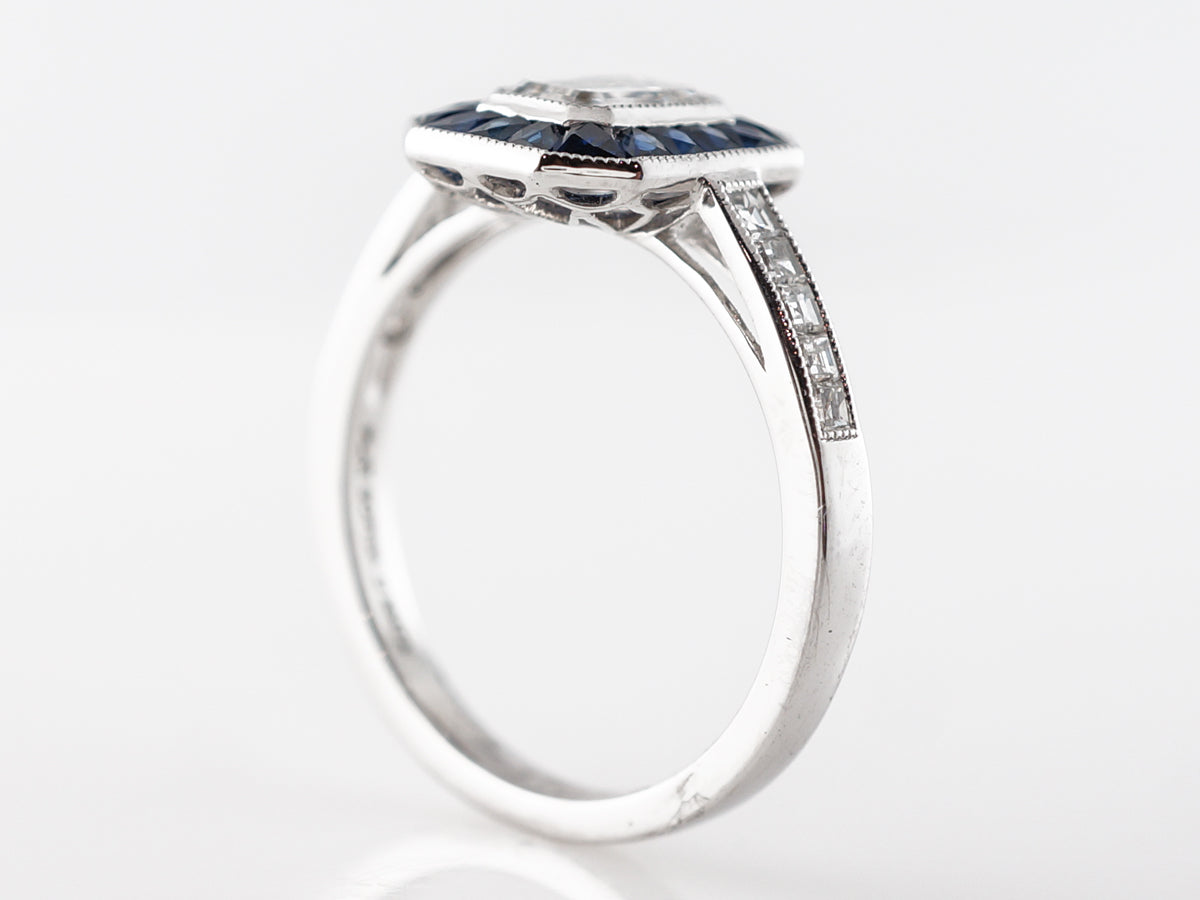 .68 Emerald Cut Diamond Engagement Ring w/ Sapphires
