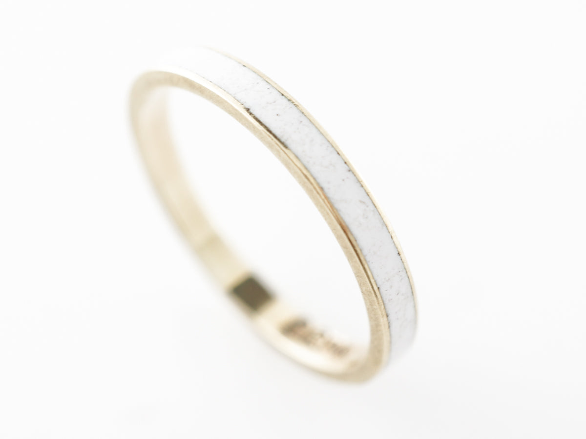 White Enamel Wedding Band in 14k Yellow Gold
