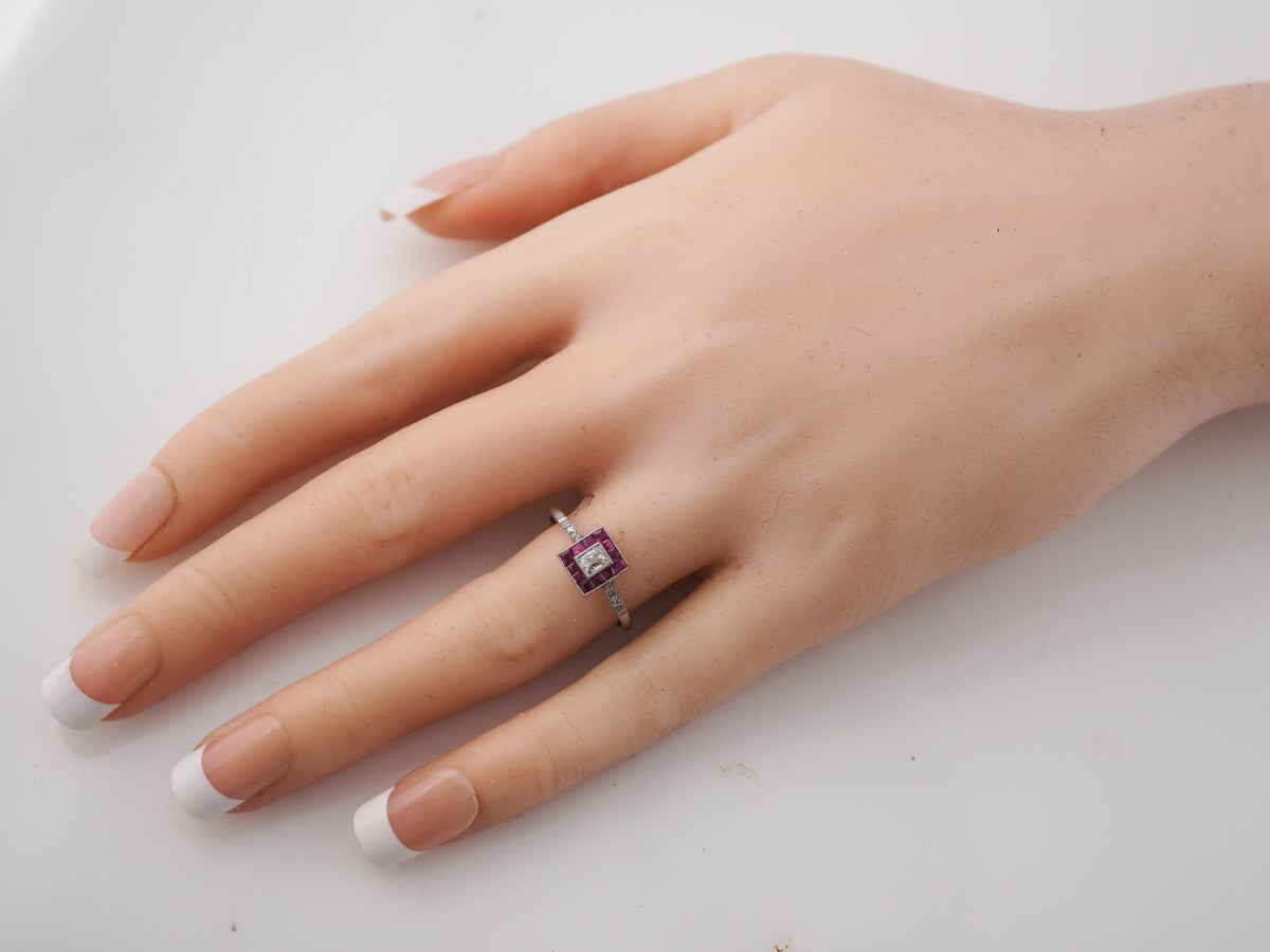 Diamond & Ruby Halo Engagement Ring in Platinum