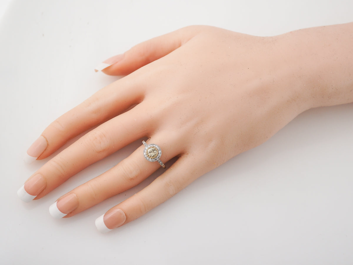 Fancy Yellow Diamond Halo Engagement Ring in 14k