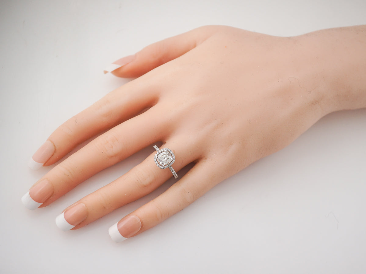Engagement Ring Modern 1.20 Cushion Cut Diamond in 14k White Gold