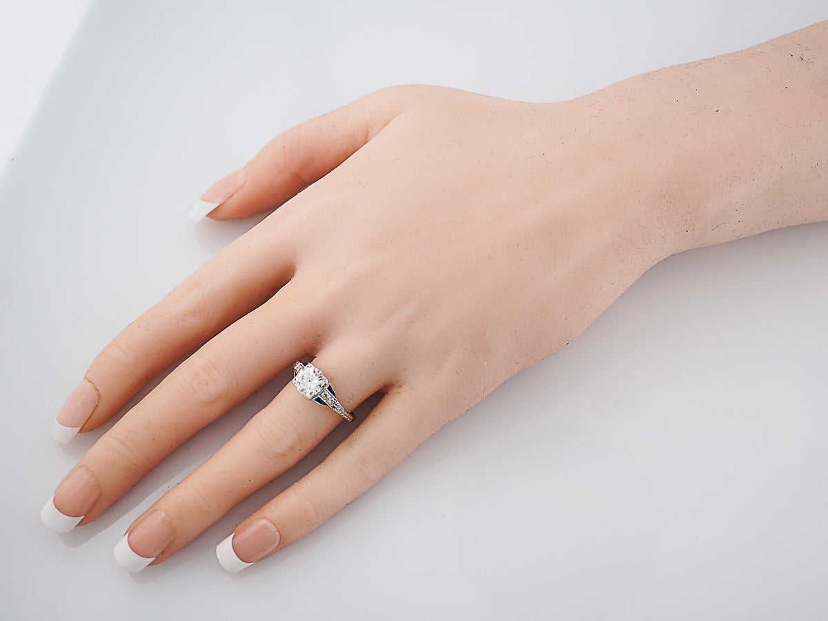 Antique Engagement Ring Art Deco 1.22 Round Brilliant Cut Diamond in Platinum