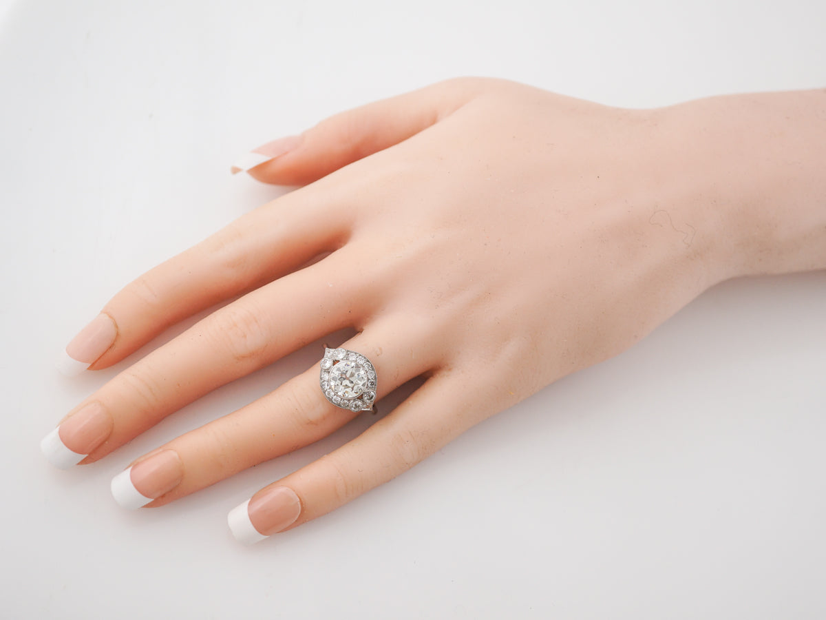 2 Carat Diamond Halo Engagement Ring Old European Cut