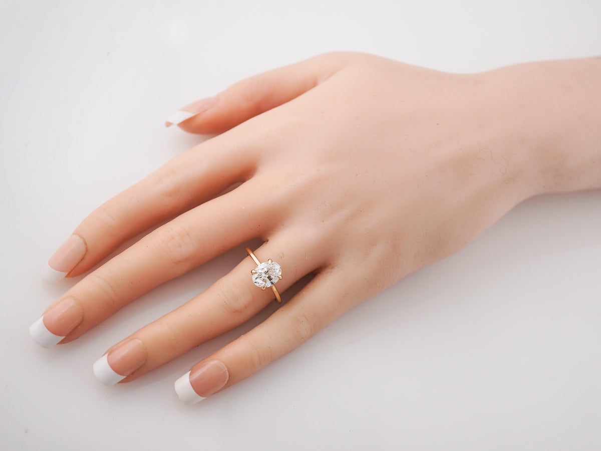 Engagement Ring Modern GIA 2.02 Oval Cut Diamond in 14k Yellow Gold