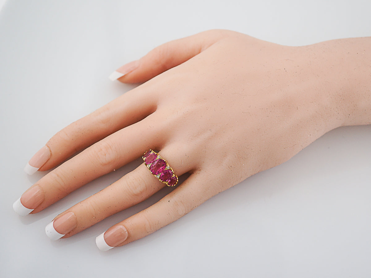 ***RTV***Antique Right Hand Ring Victorian 3.32 Oval Pink Tourmaline in 18k Yellow Gold