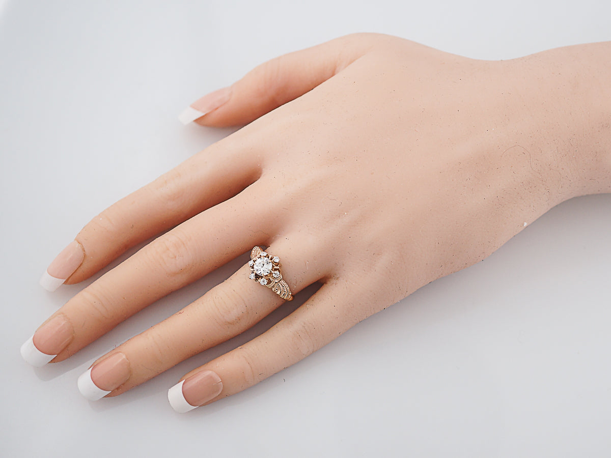 Antique Engagement Ring Victorian .53 Old European Diamond in 14k Yellow Gold