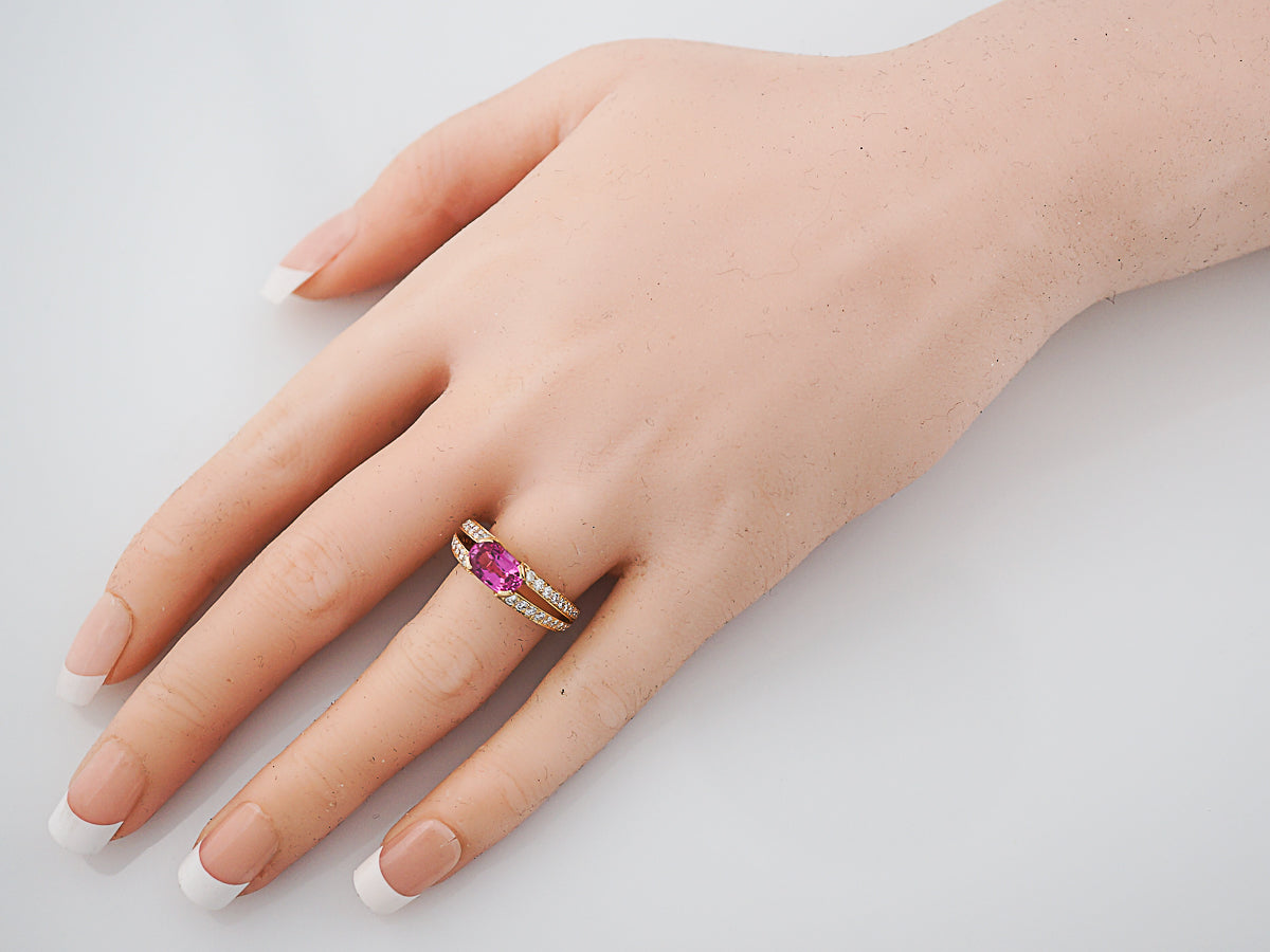 ***RTV***Right Hand Ring Modern 2.00 Oval Pink Sapphire in 18k Yellow Gold