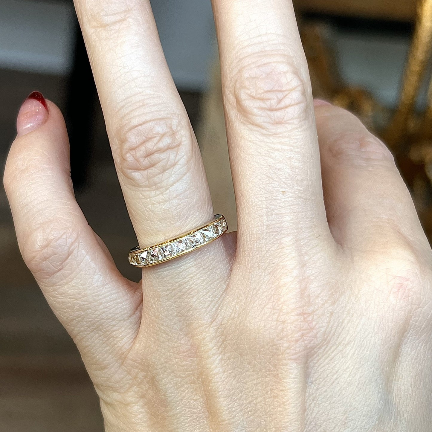 Channel Set French Cut Diamond Band in 18k Yellow Gold