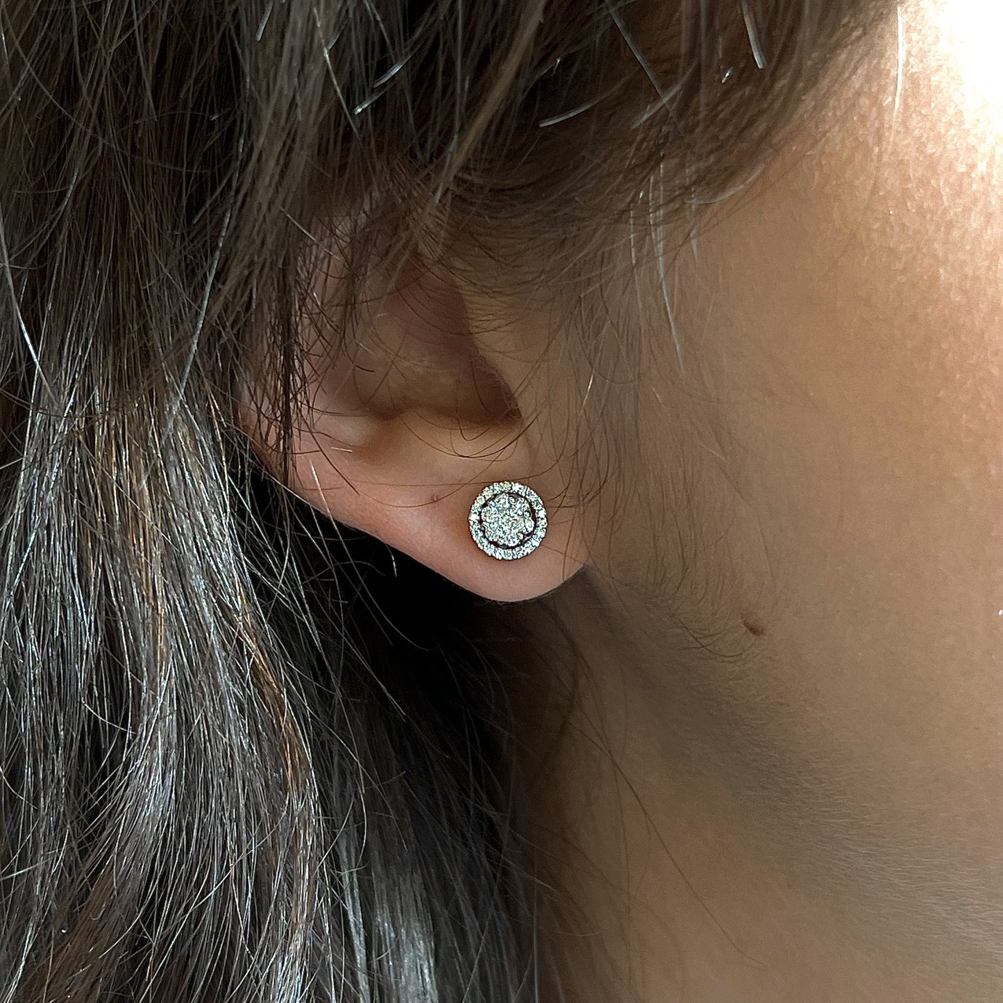 Round Cluster Pave Diamond Stud Earrings in 14k White Gold