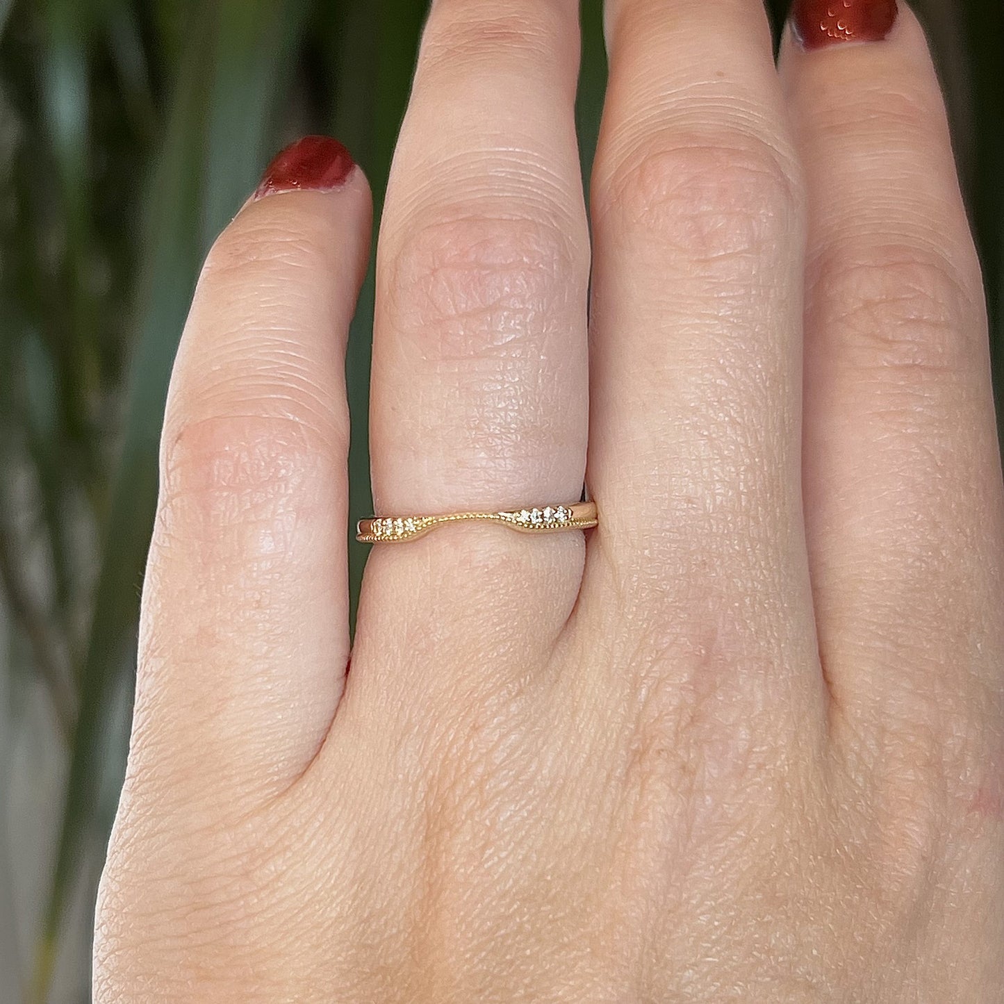 Slightly Curved Diamond Wedding Band in 14k Yellow Gold