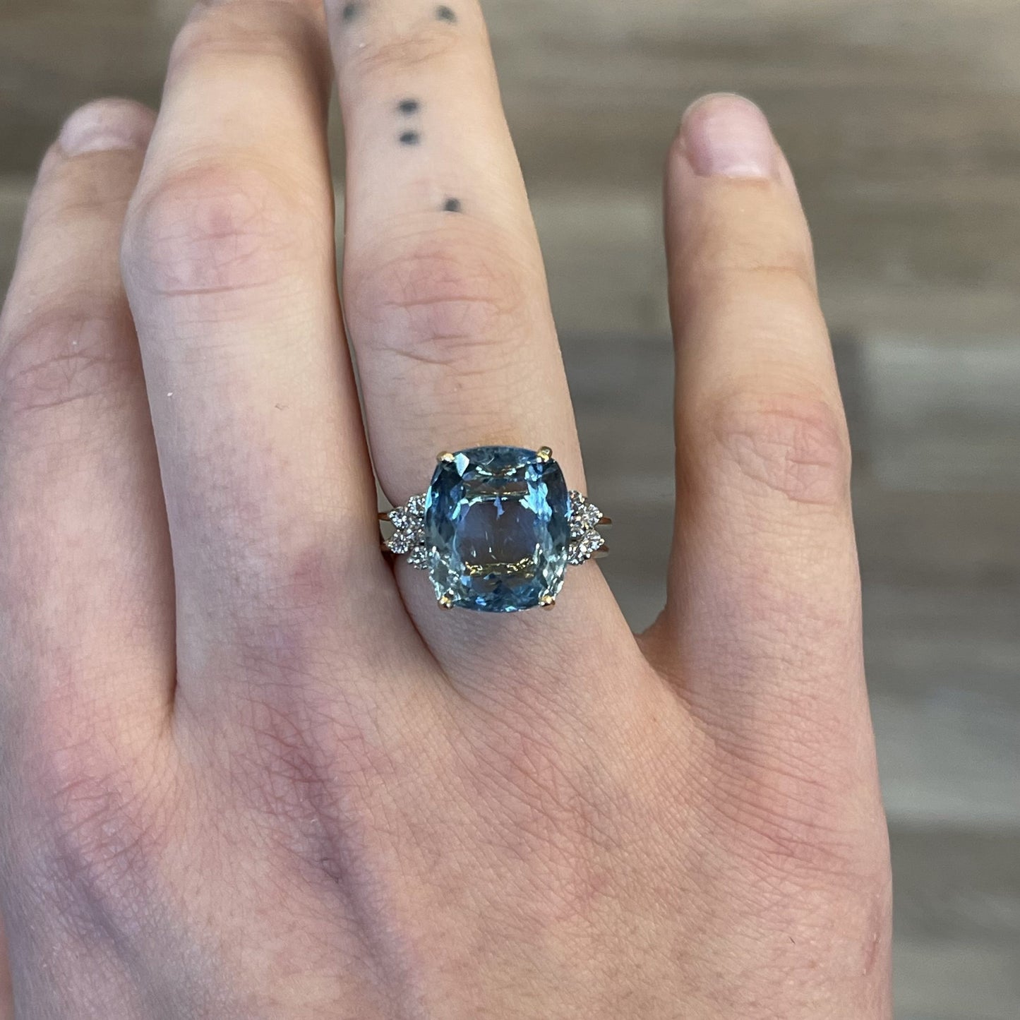 Cushion Cut Aquamarine & Diamond Cocktail Ring in 14k Gold