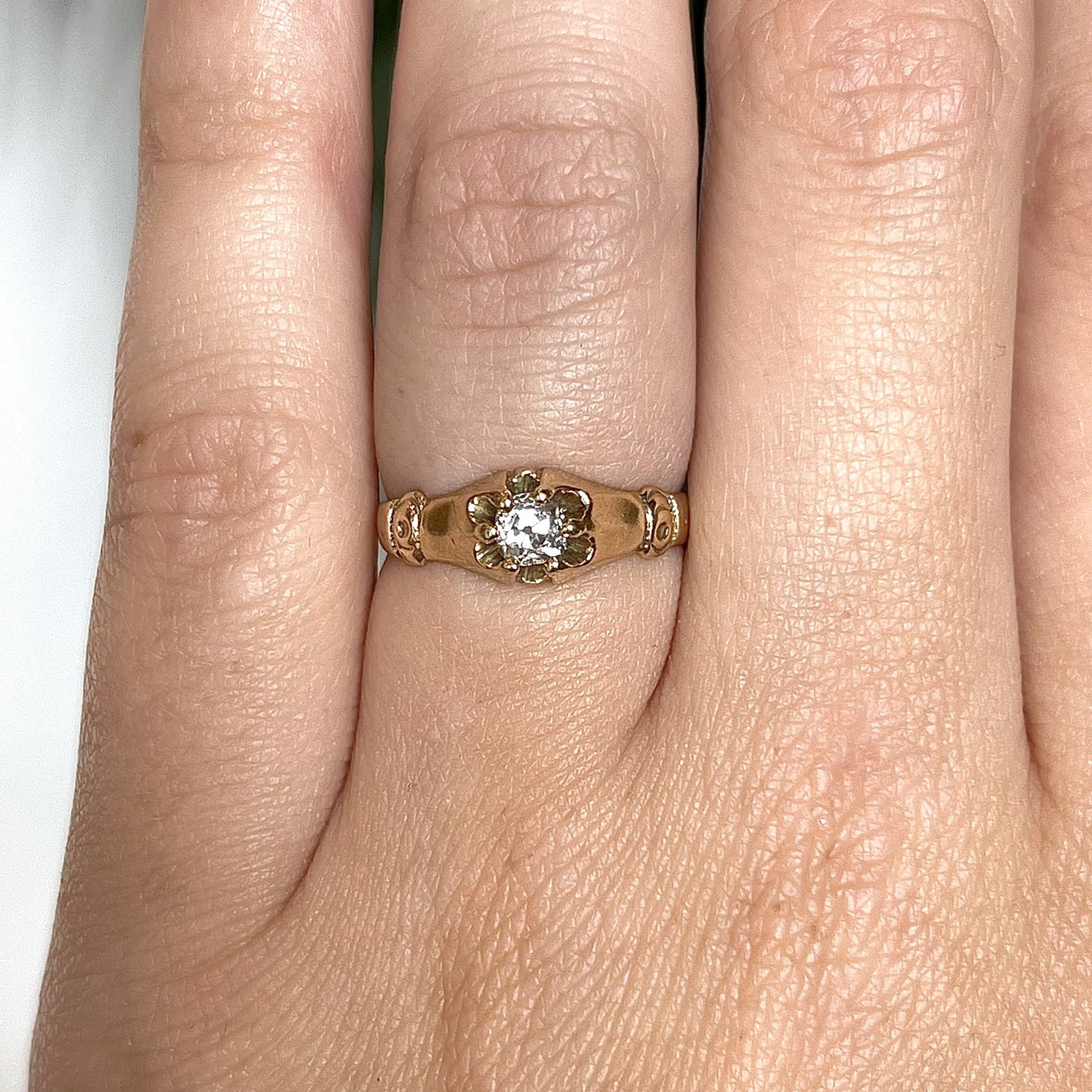 Victorian Flower Diamond Engagement Ring in 14k Yellow Gold