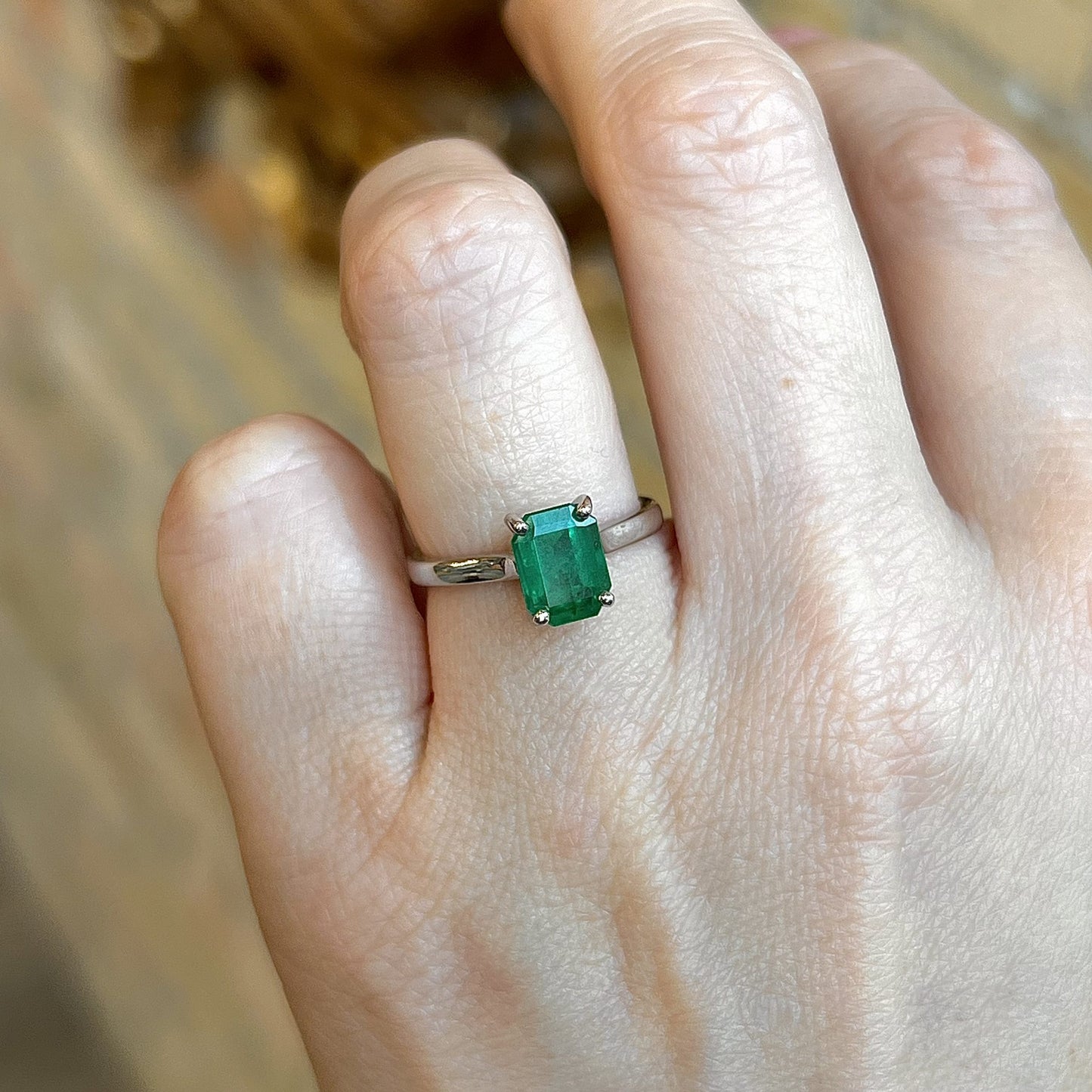 Solitaire Emerald Engagement Ring in 14k White Gold