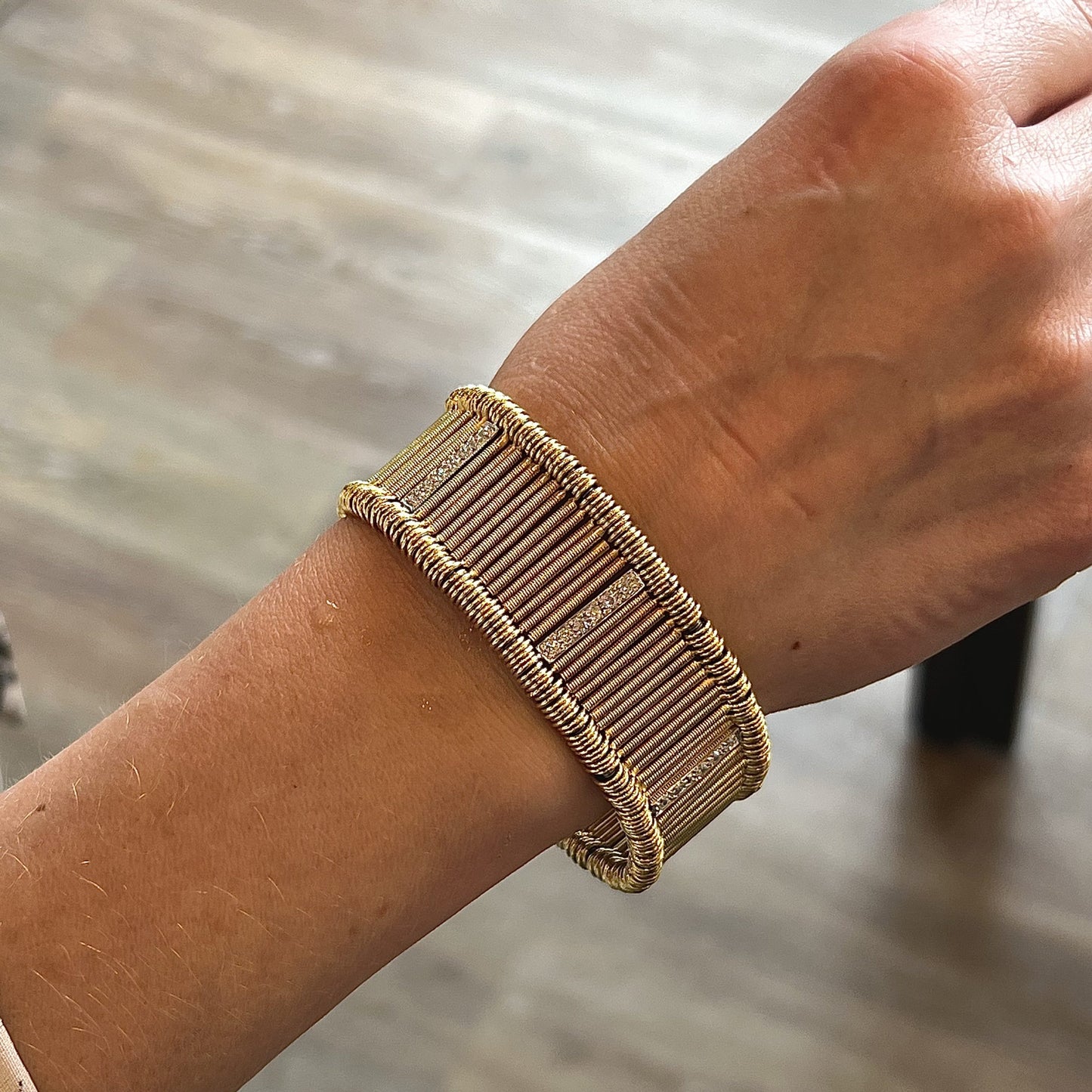 Diamond Bar Stretch Bracelet in 18k Yellow & Gold