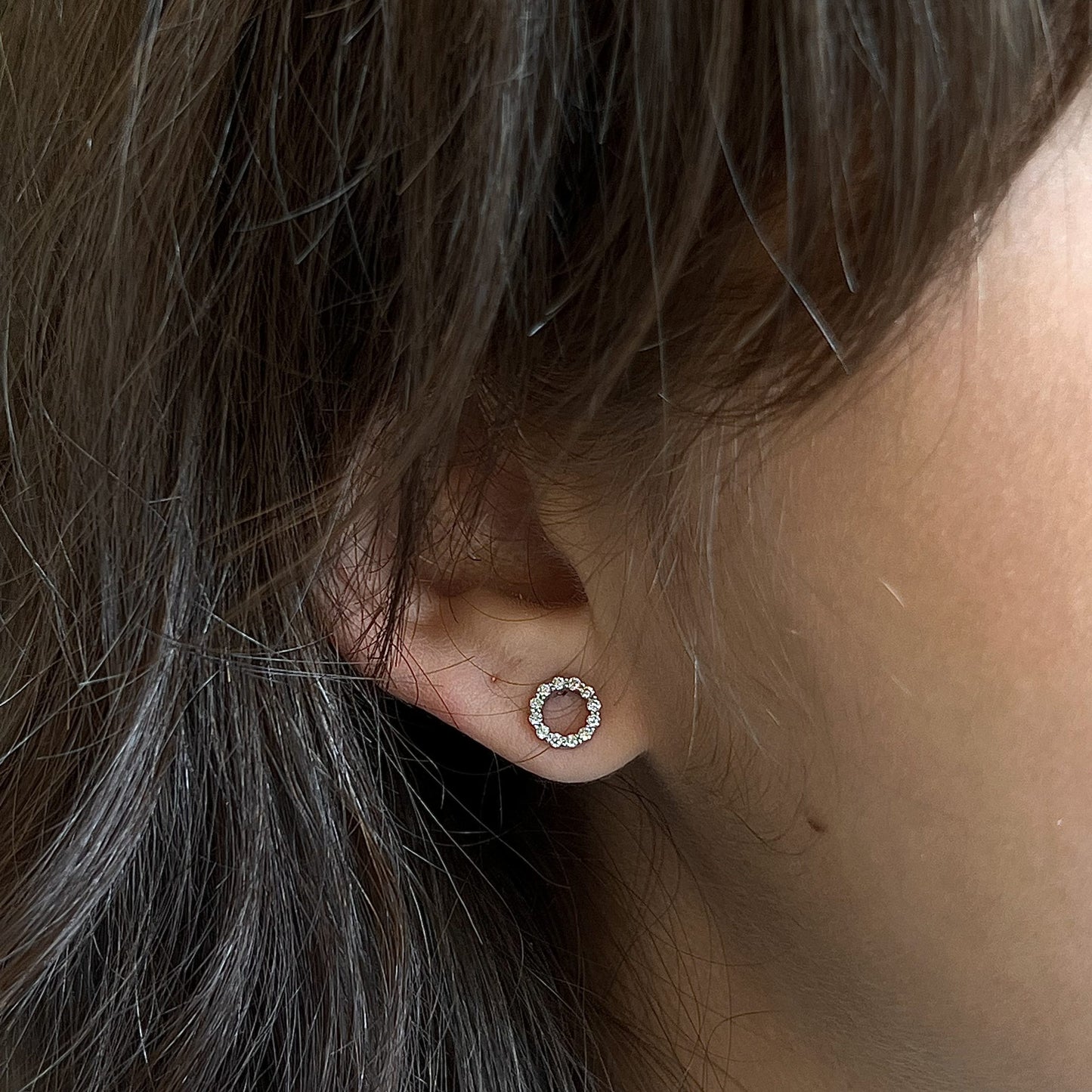 Pave Diamond Circle Stud Earrings in 14k White Gold