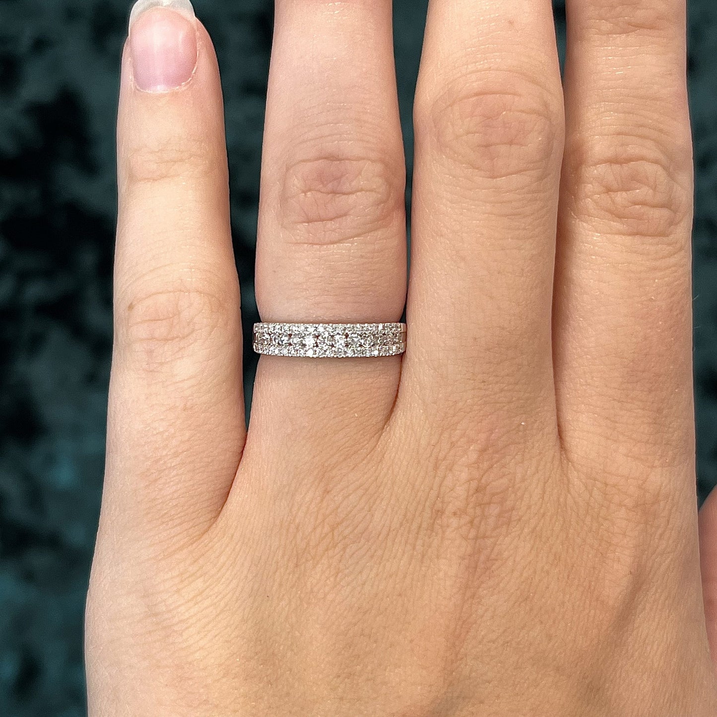 Three Row Pave Diamond Stacking Ring in 14k White Gold