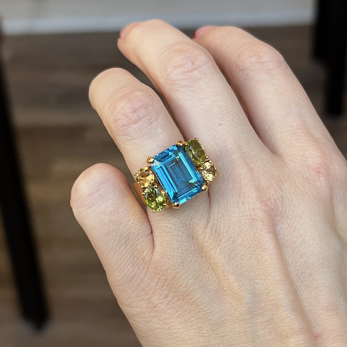 Multi-Color Gemstone Cocktail Ring in 18k Yellow Gold