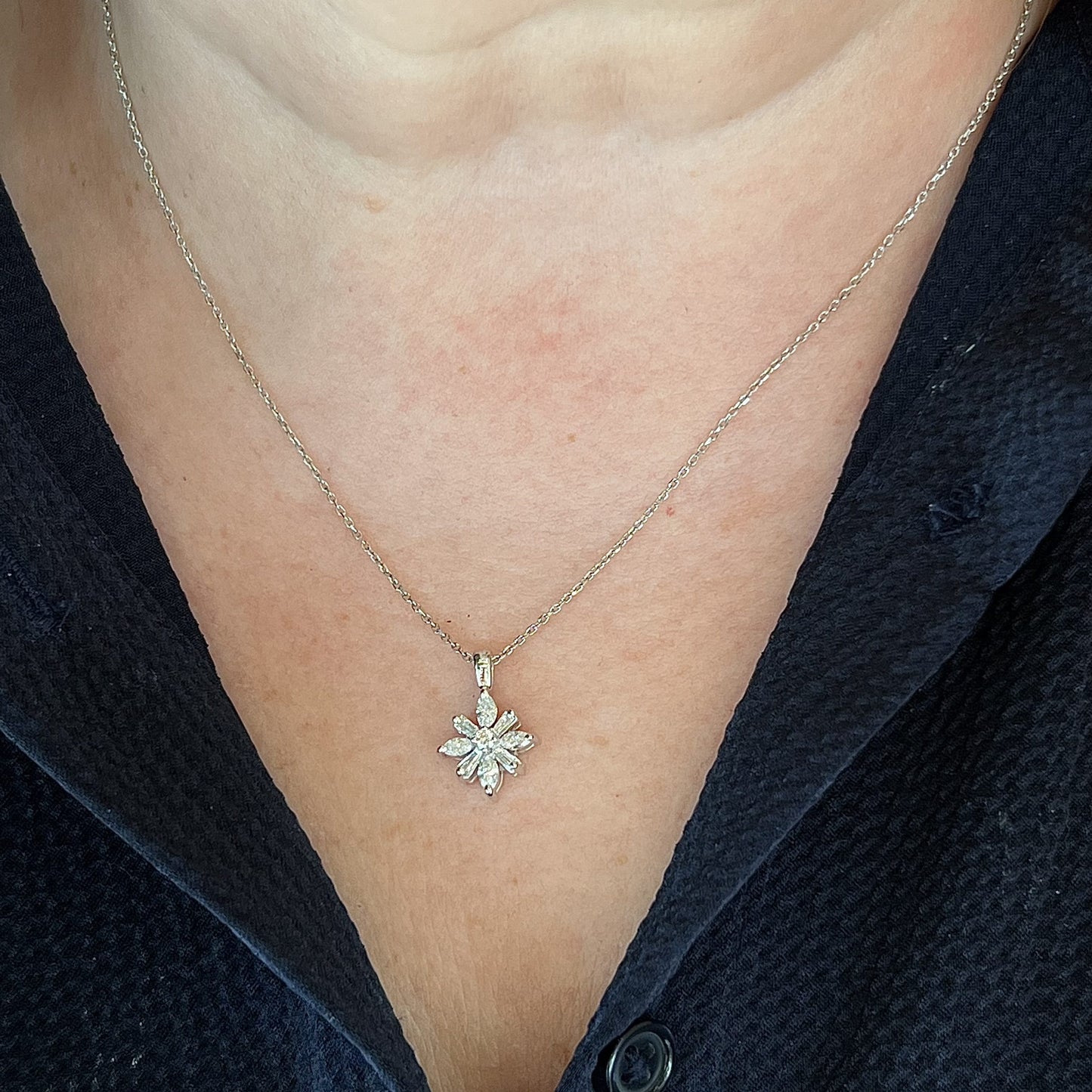 .68 Diamond Starburst Cluster Pendant Necklace in 14k White Gold