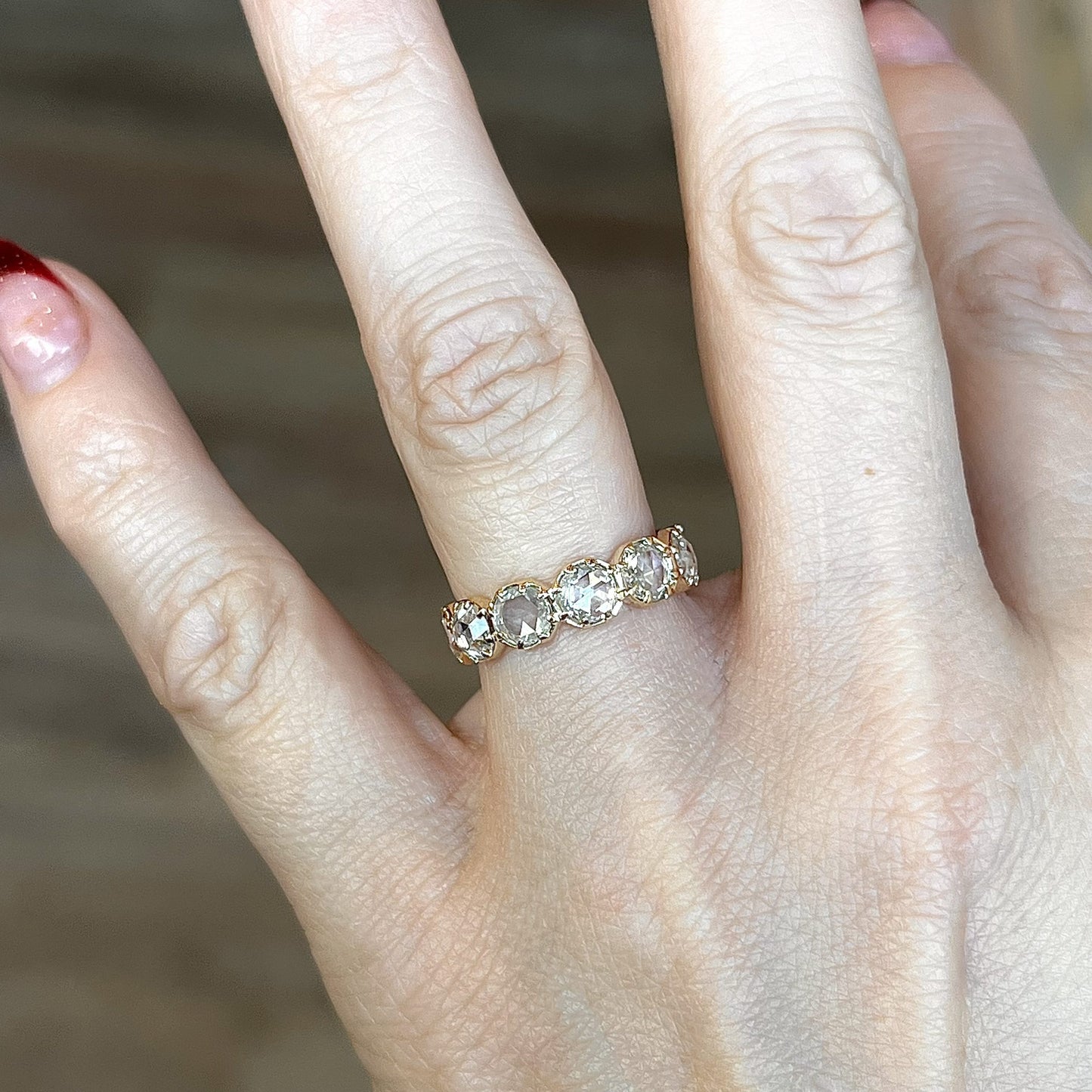 Rose Cut Diamond Half Eternity Band in 14k Yellow Gold