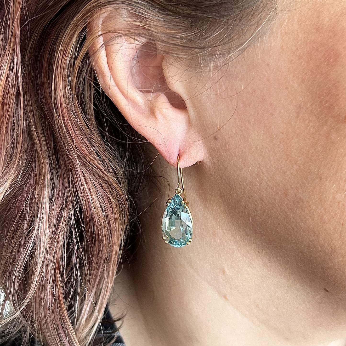 Pear Cut Aquamarine Drop Earrings in 18k Yellow Gold