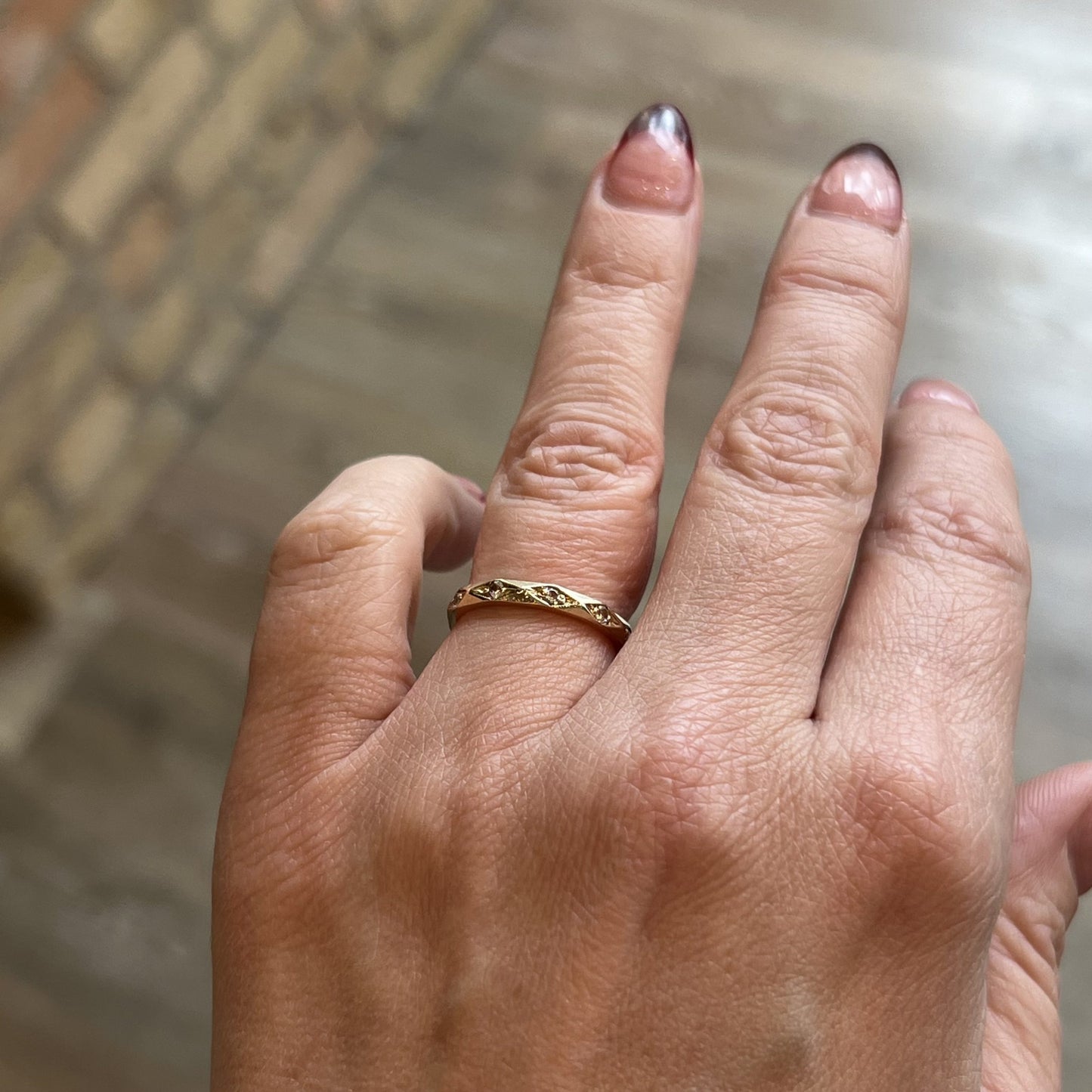 Mid-Century Textured Diamond Eternity Band in 9k Yellow Gold