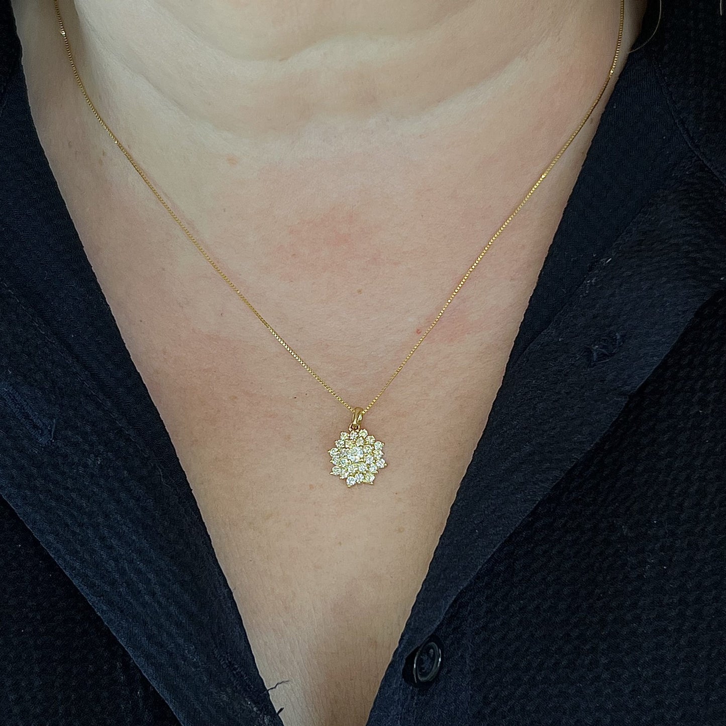 .55 Diamond Cluster Pendant Necklace in 18k Yellow Gold