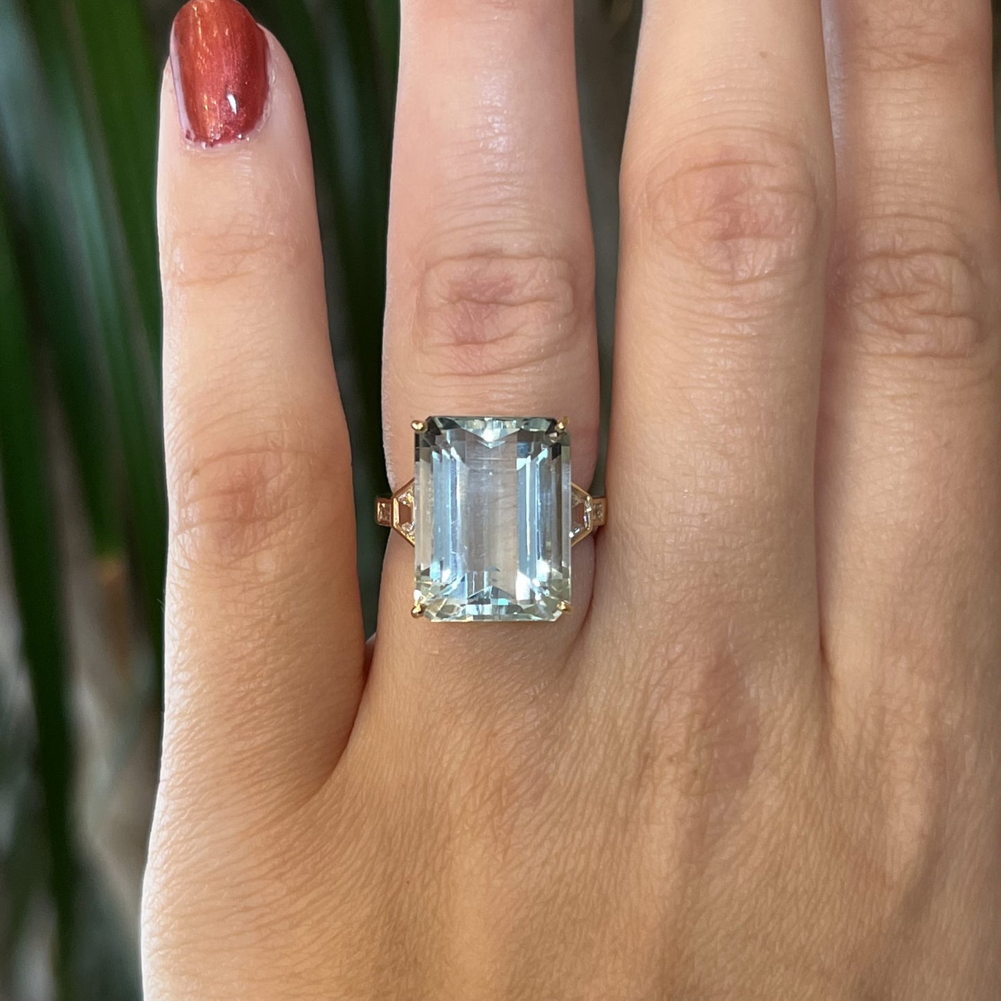 Vintage Inspired Aquamarine & Diamond Ring in 14k Yellow Gold