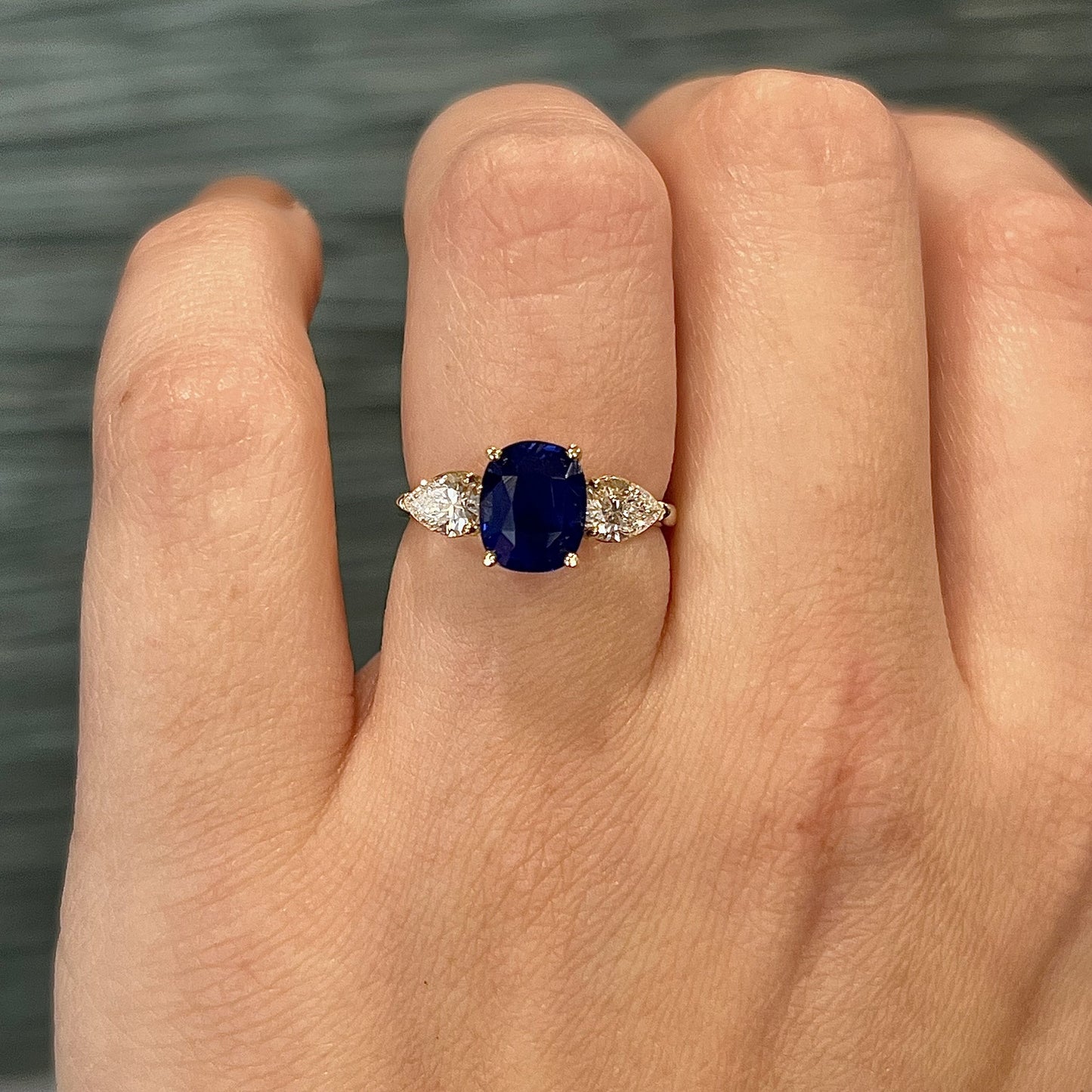 Sapphire & Pear Cut Diamond Engagement Ring in 14k Gold