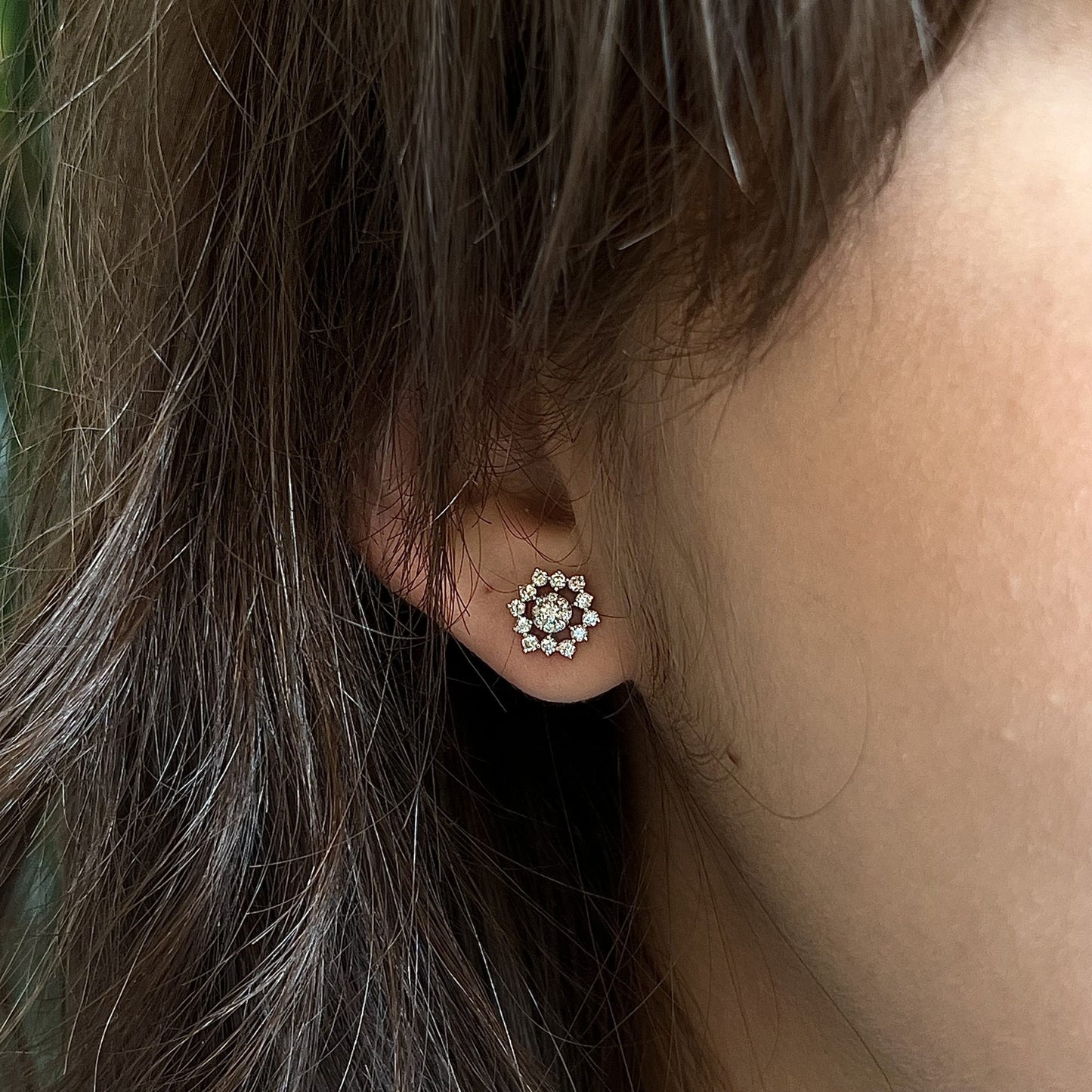 Flower Cluster Diamond Stud Earrings in 14k White Gold