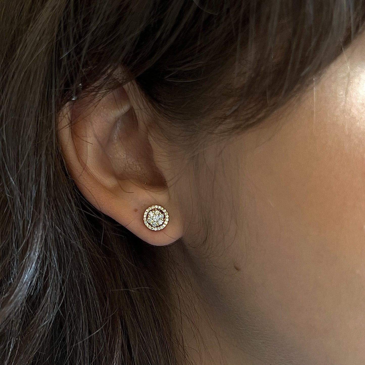 Pave Round Cluster Diamond Stud Earrings in 14k Yellow Gold