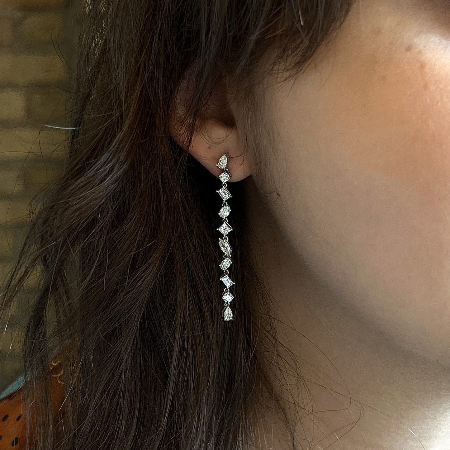 Multi-Cut Diamond Drop Earrings in 14k White Gold