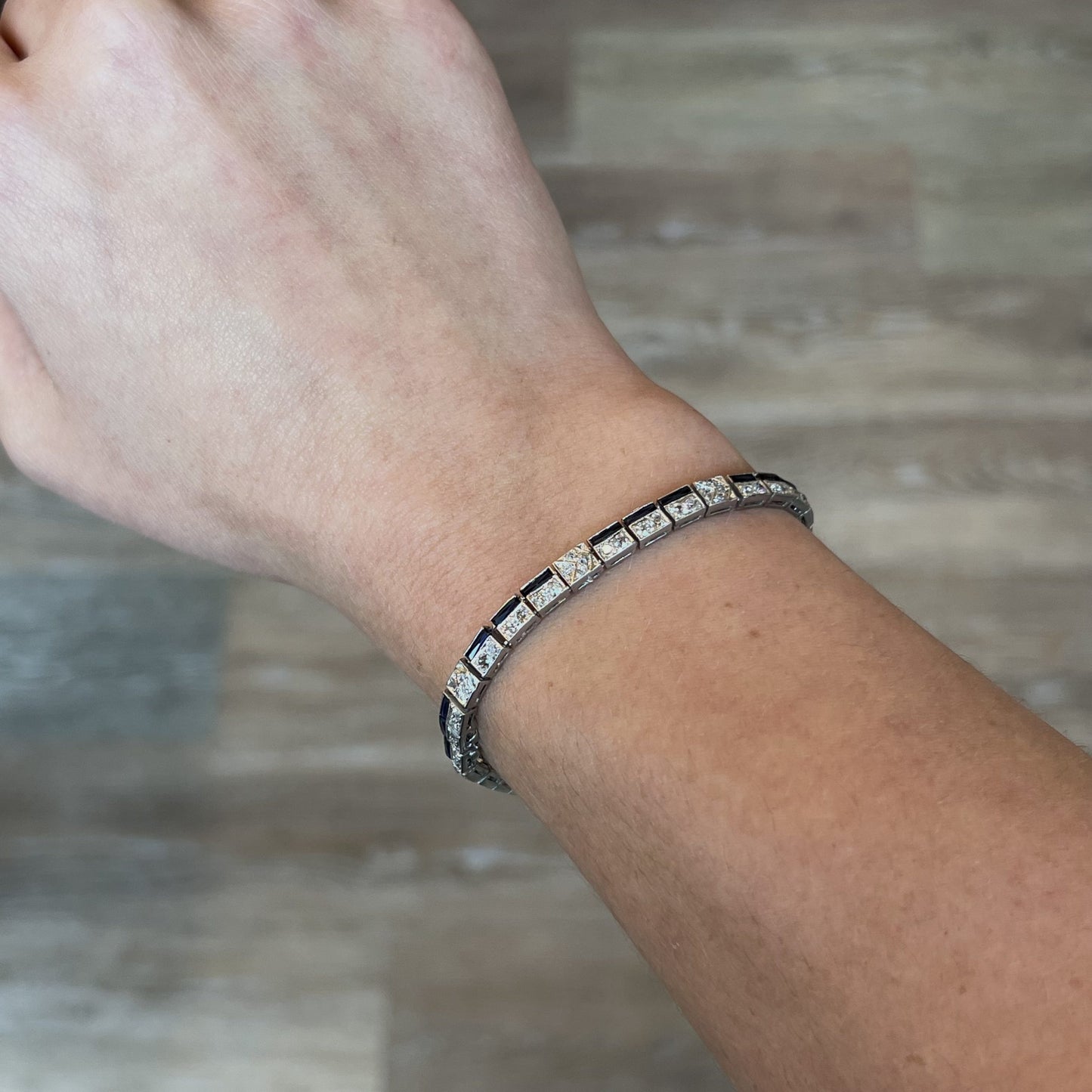 Antique Diamond & Sapphire Link Bracelet in Platinum