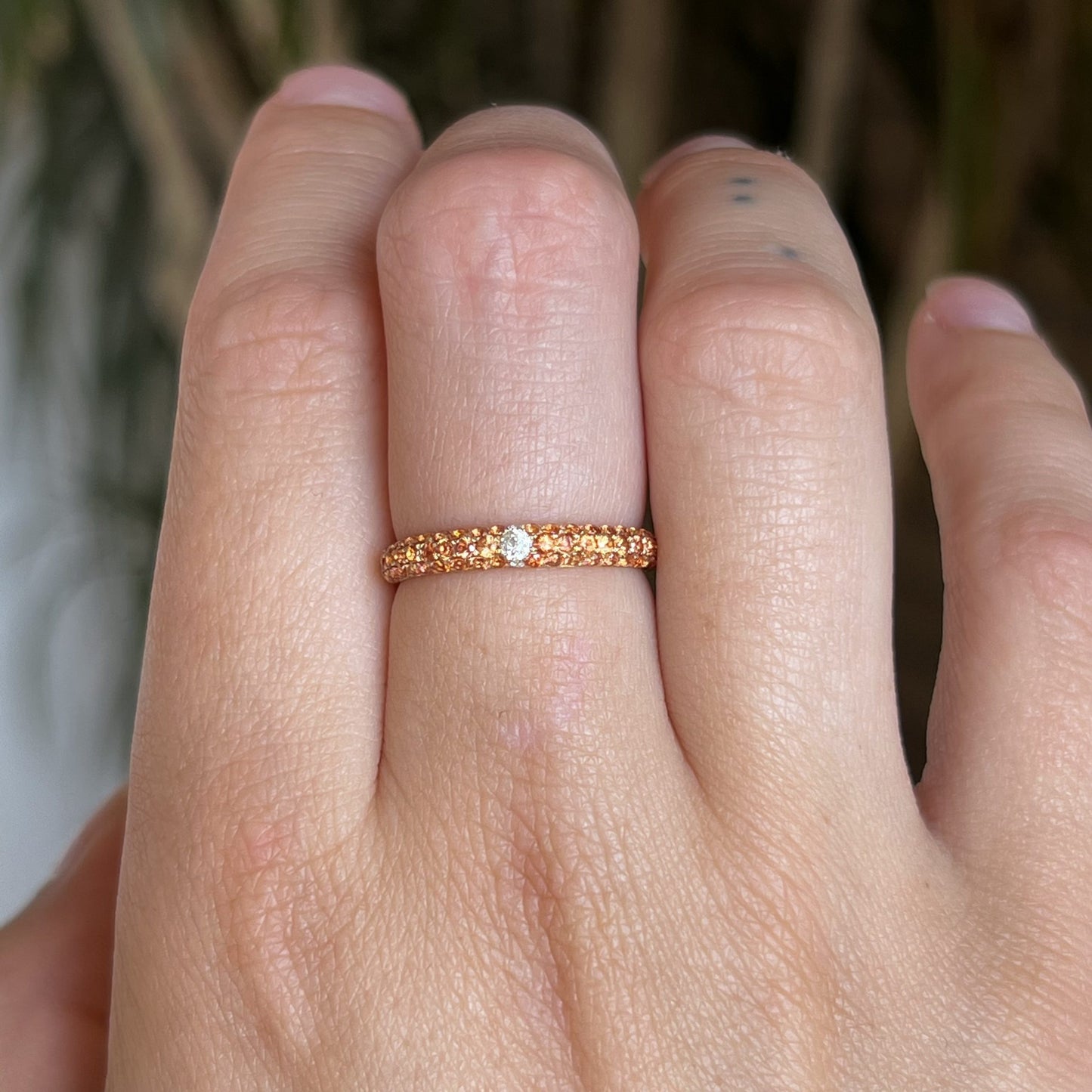 Pave Orange Sapphire & Diamond Band in 14k Yellow Gold