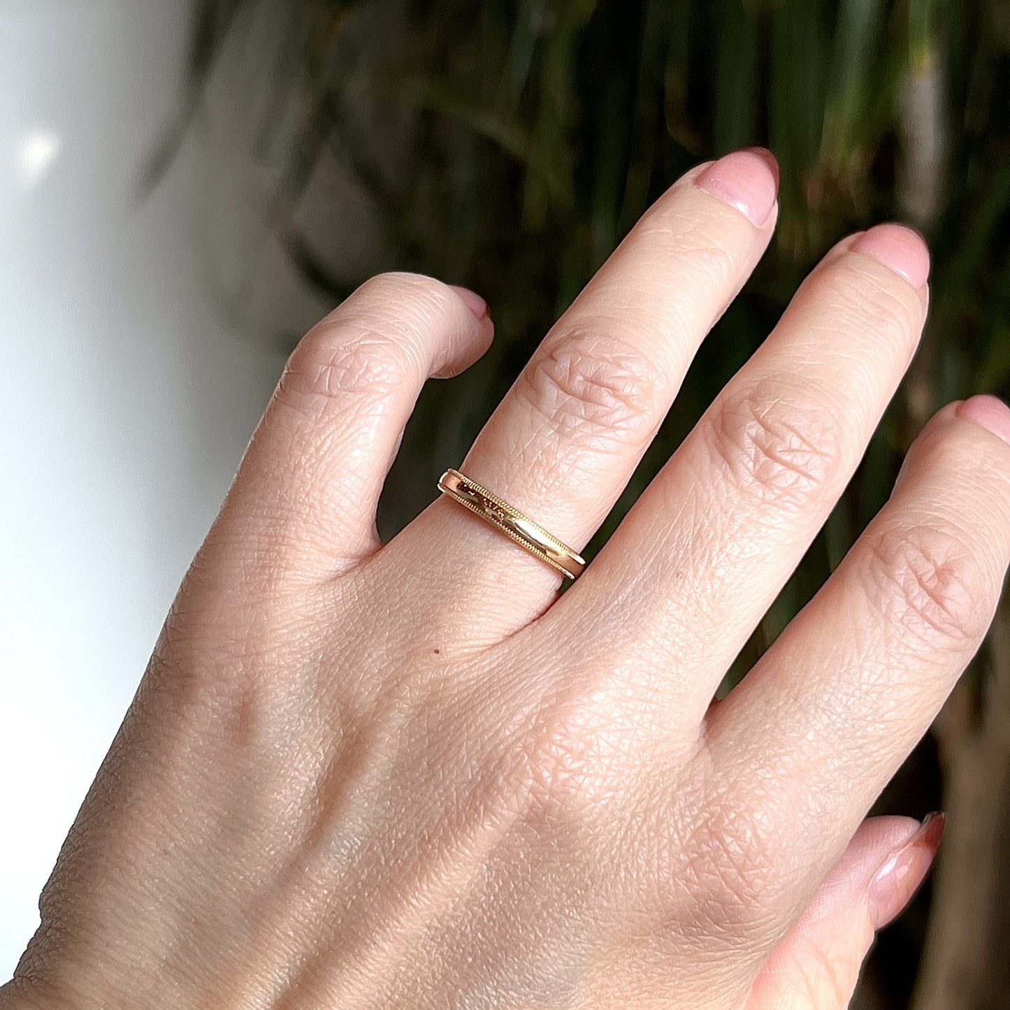 Milgrain Half Round Wedding Band in 14k Yellow Gold