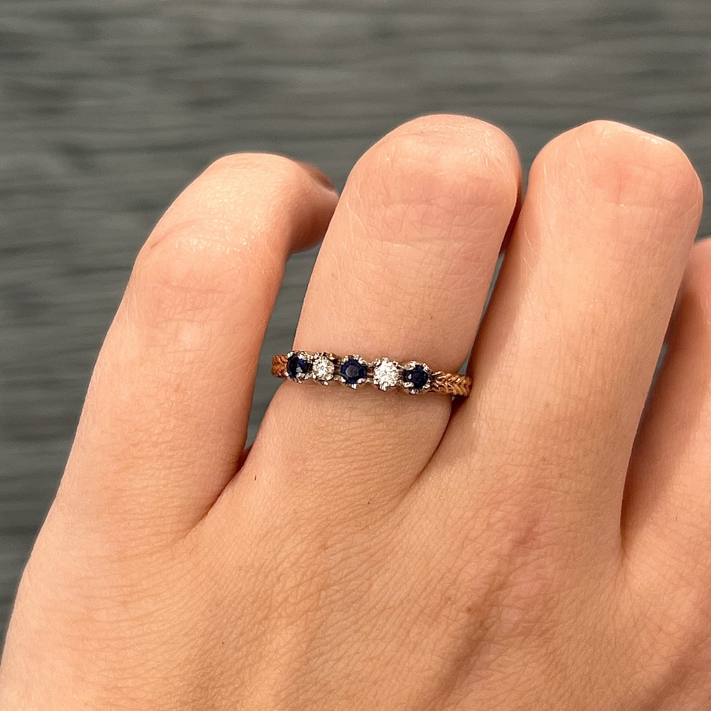 Vintage Alternating Diamond & Sapphire Ring in 14k Yellow Gold