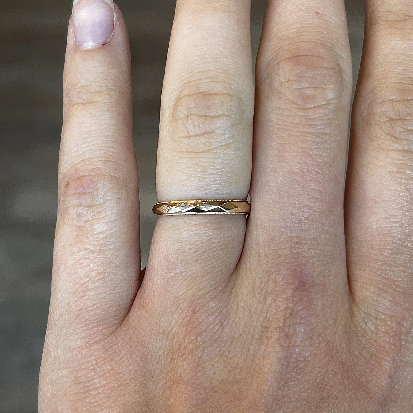 Geometric Milgrain Wedding Band in 14k Yellow Gold