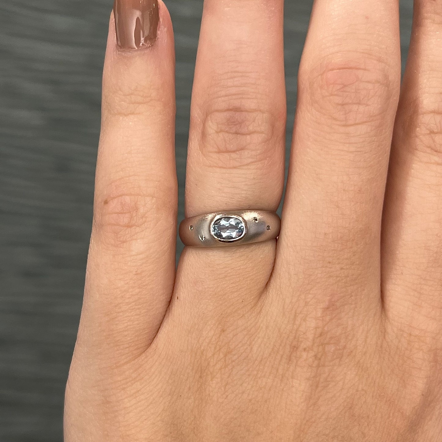 Bezel Set Aquamarine Etoile Ring in 14k White Gold