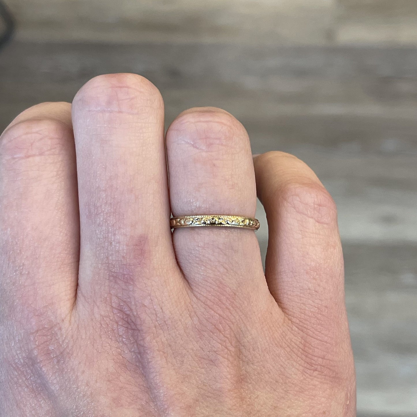 1950's Engraved Wedding Band in 14k Yellow Gold